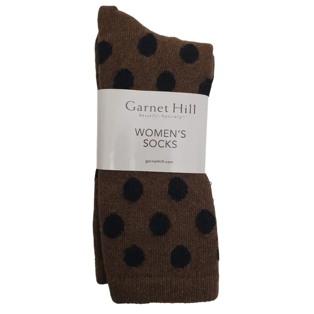 New Garnet Hill Dot Socks 9-11 Warm Cozy Cashmere Blend Crew Brown Holiday Gift